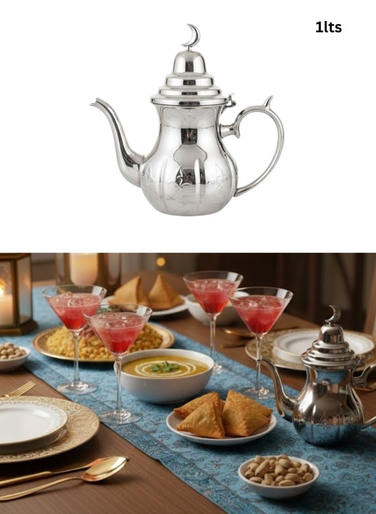 بريميم إبريق شاي عربي فضي تقليدي على طراز الدلة سعة لتر واحد - Image 1